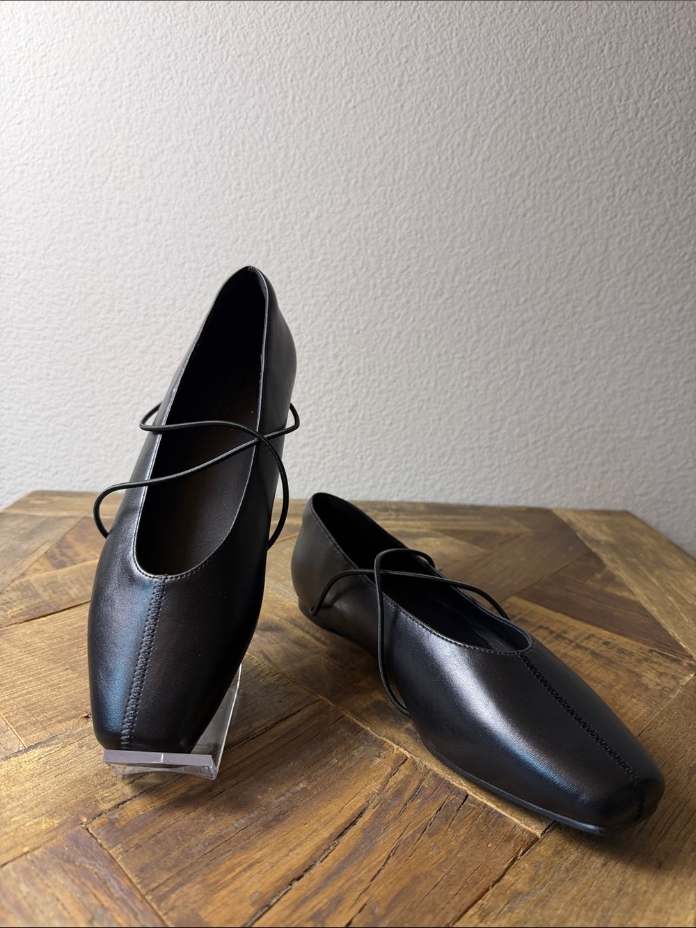 Size 7.5 Coutgo Black Square-Toe Wrap Ballet Flats - Women’s Classic Loafers